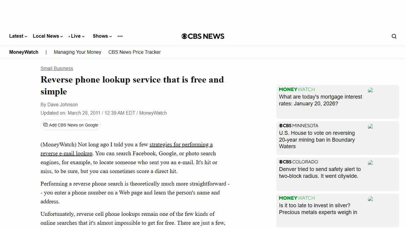 Reverse phone lookup service that is free and simple - CBS News